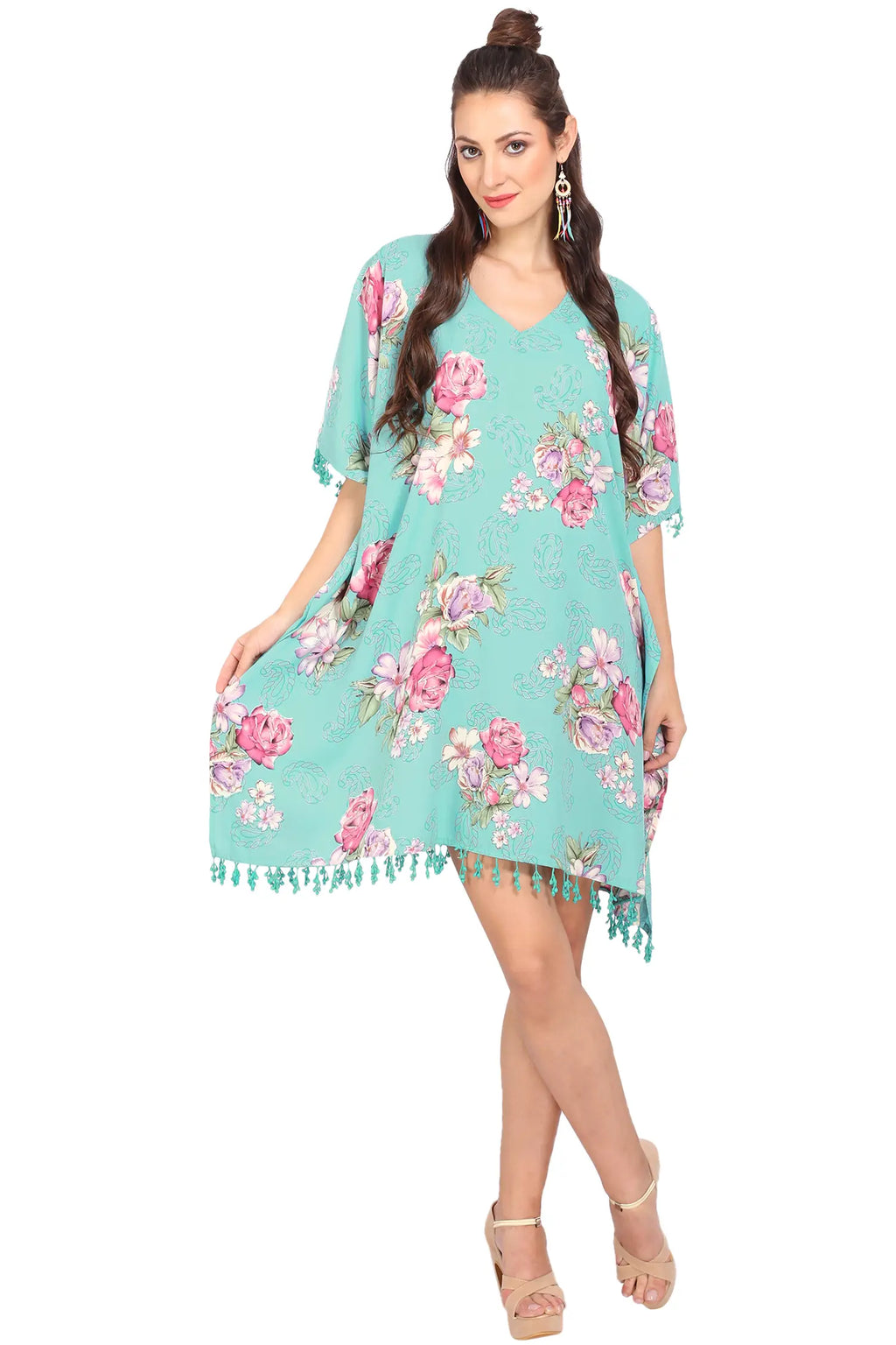 Women Short Kaftans Summer Holiday Caftan Dress Sea Green S-3XL