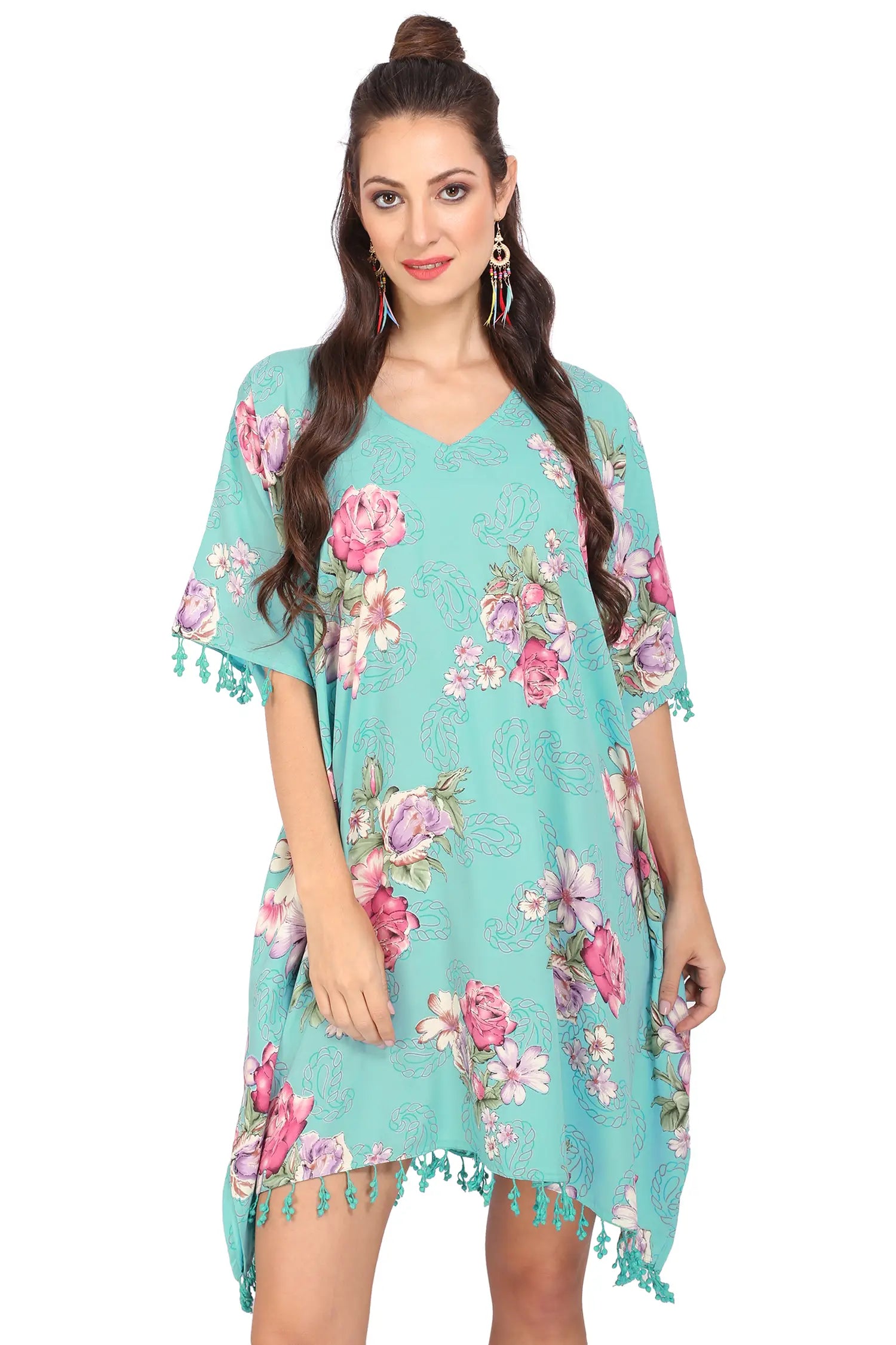 Women Short Kaftans Summer Holiday Caftan Dress Sea Green S-3XL