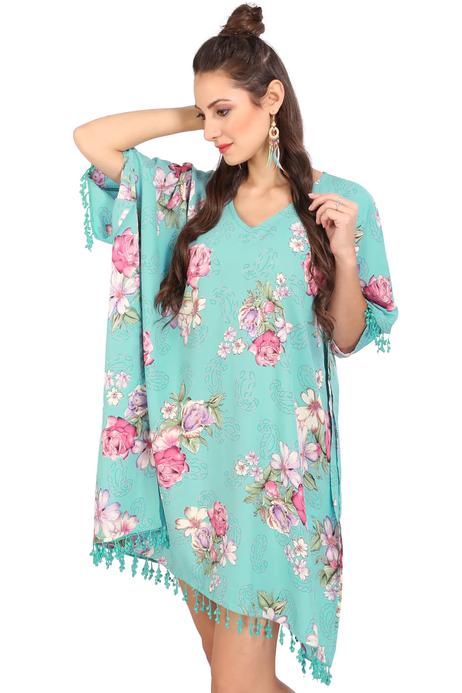 Women Short Kaftans Summer Holiday Caftan Dress Sea Green S-3XL