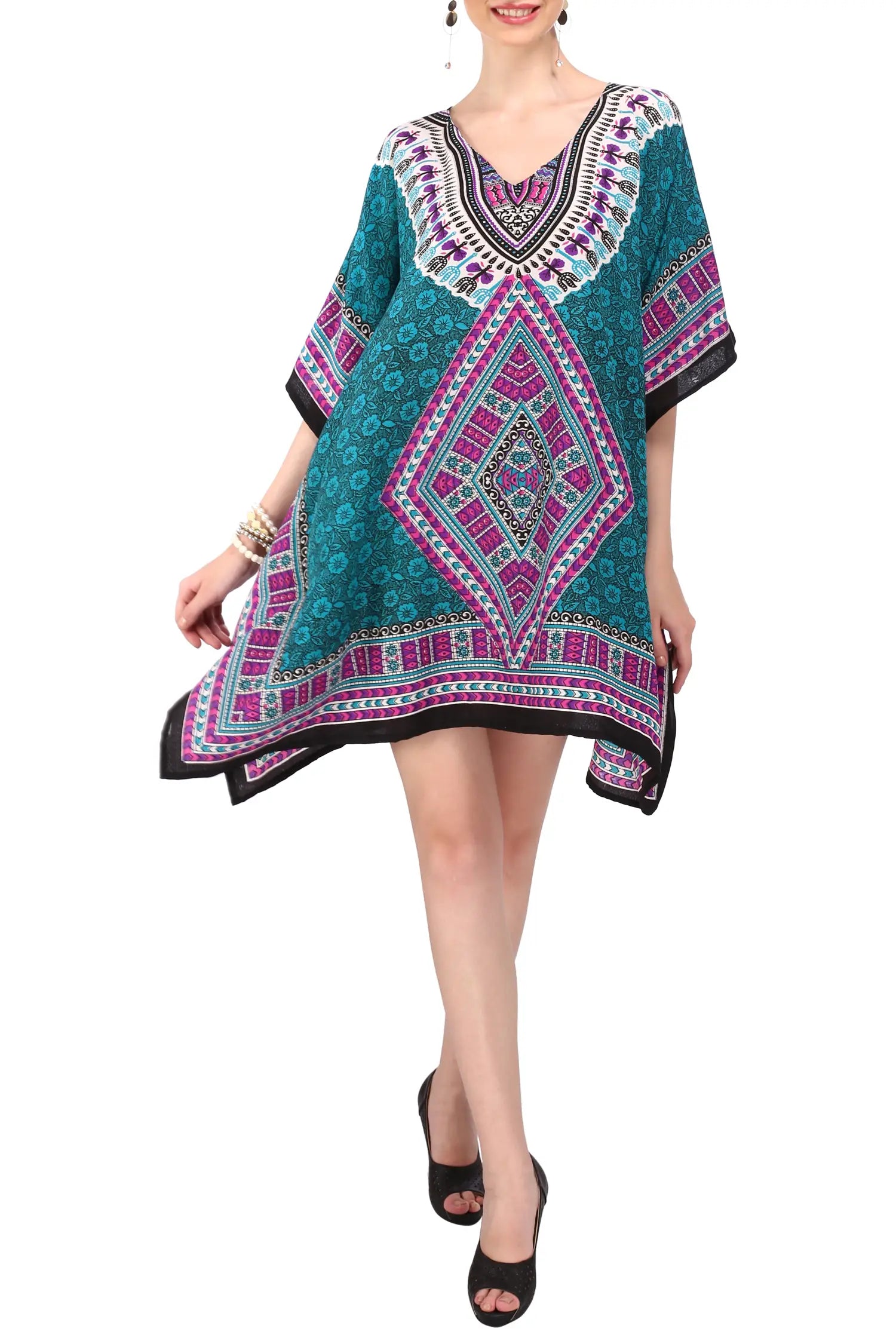 Women Short Kaftans Summer Holiday Caftan Dress 4 Colors S-3XL