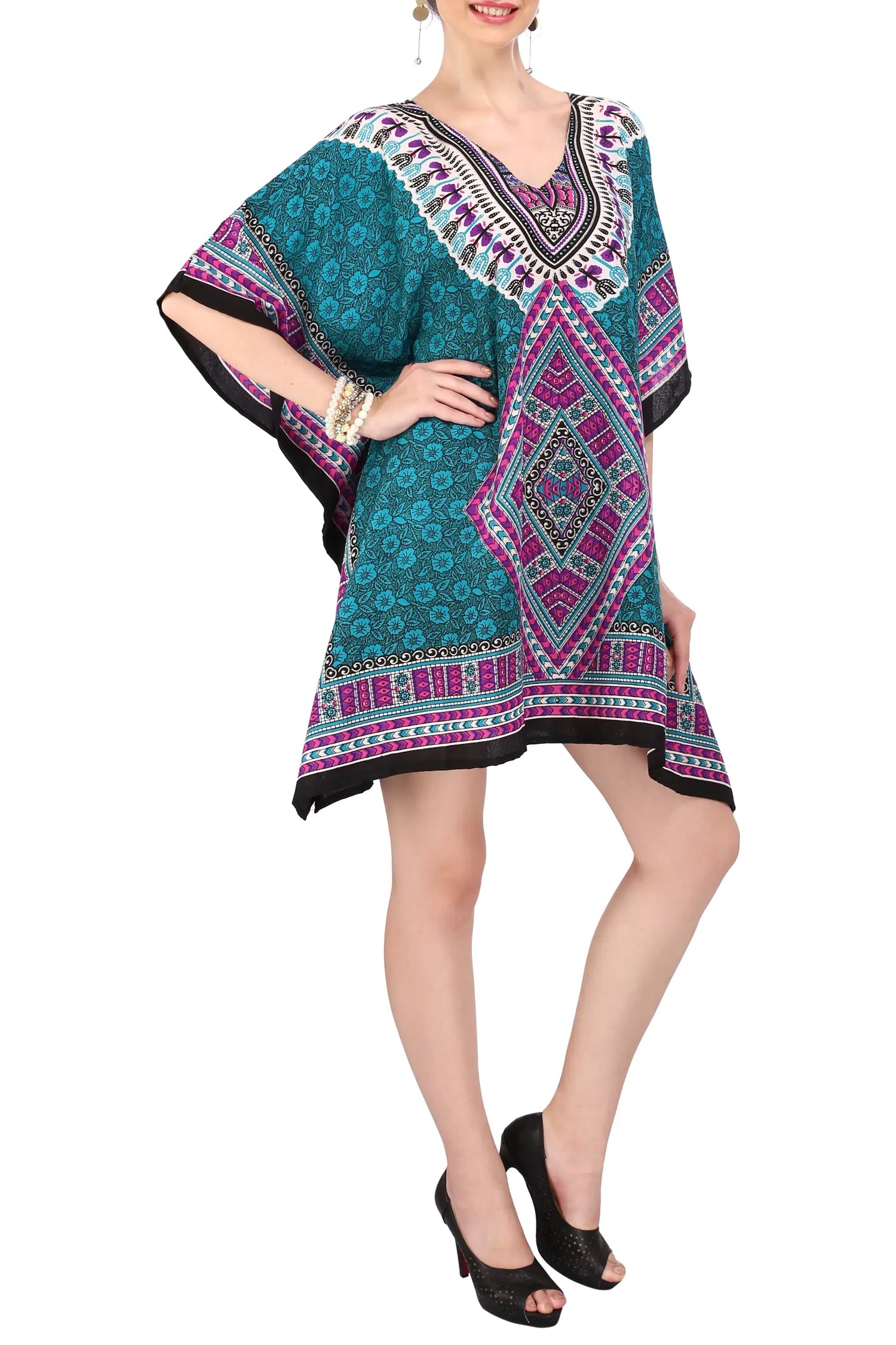 Women Short Kaftans Summer Holiday Caftan Dress 4 Colors S-3XL