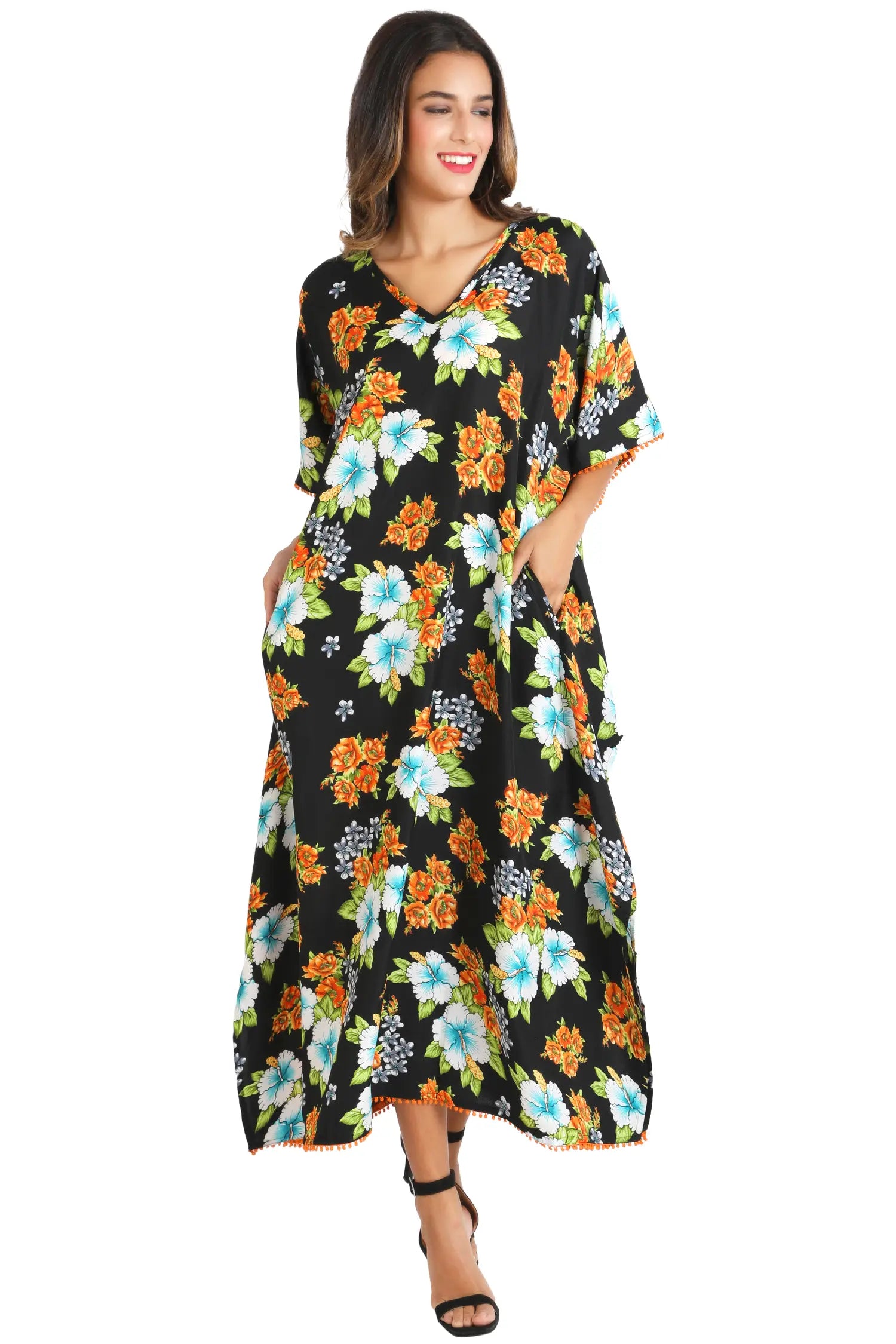 Women Long Kaftans Summer Holiday Caftan Dress Black S-3XL