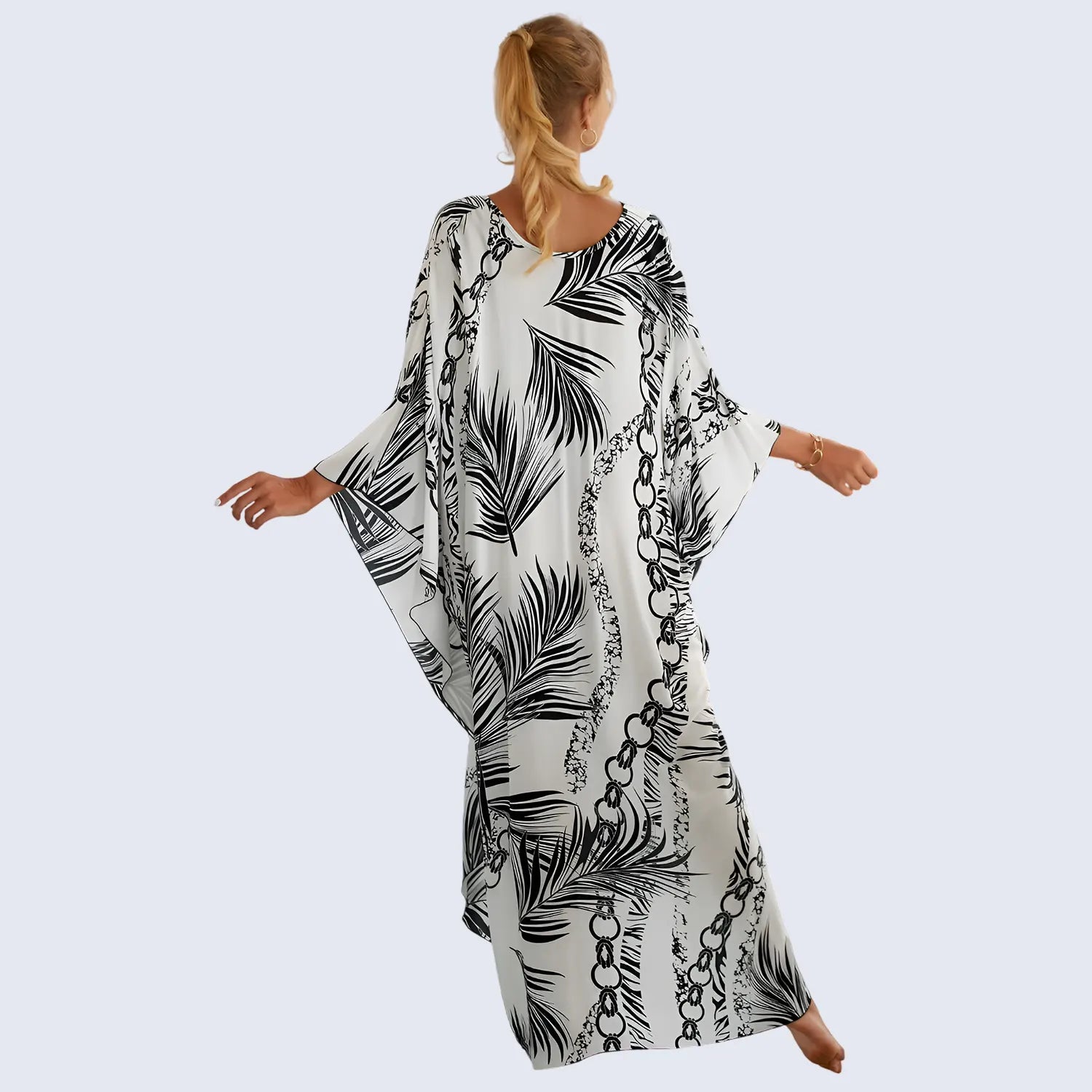 Kaftan Summer Dresses, Braided V-Neck - White Palm, S-3XL