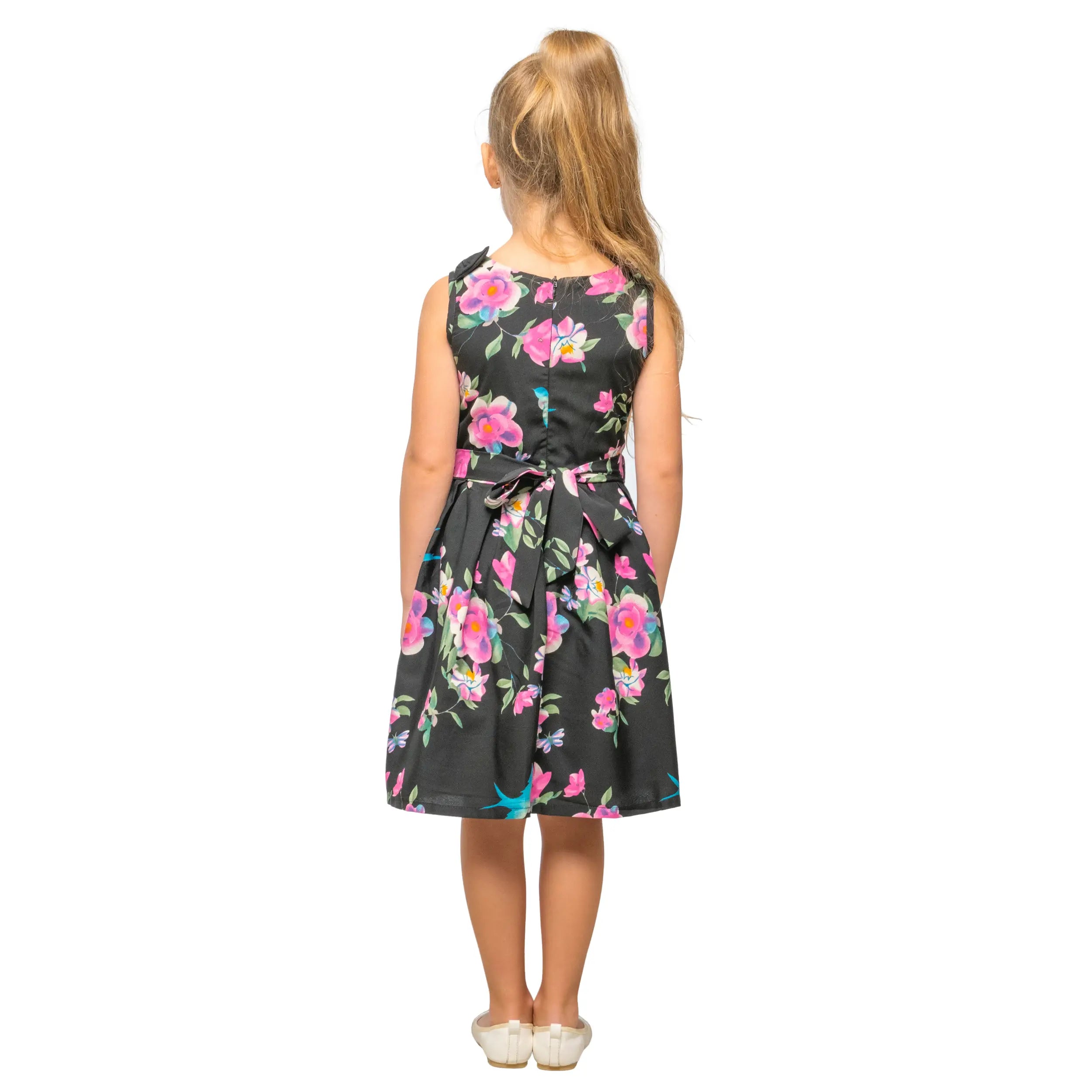 Girls Kids Vintage Style Shoulder Bow Dresses sizes from Floral Print - Available in 3 Colors