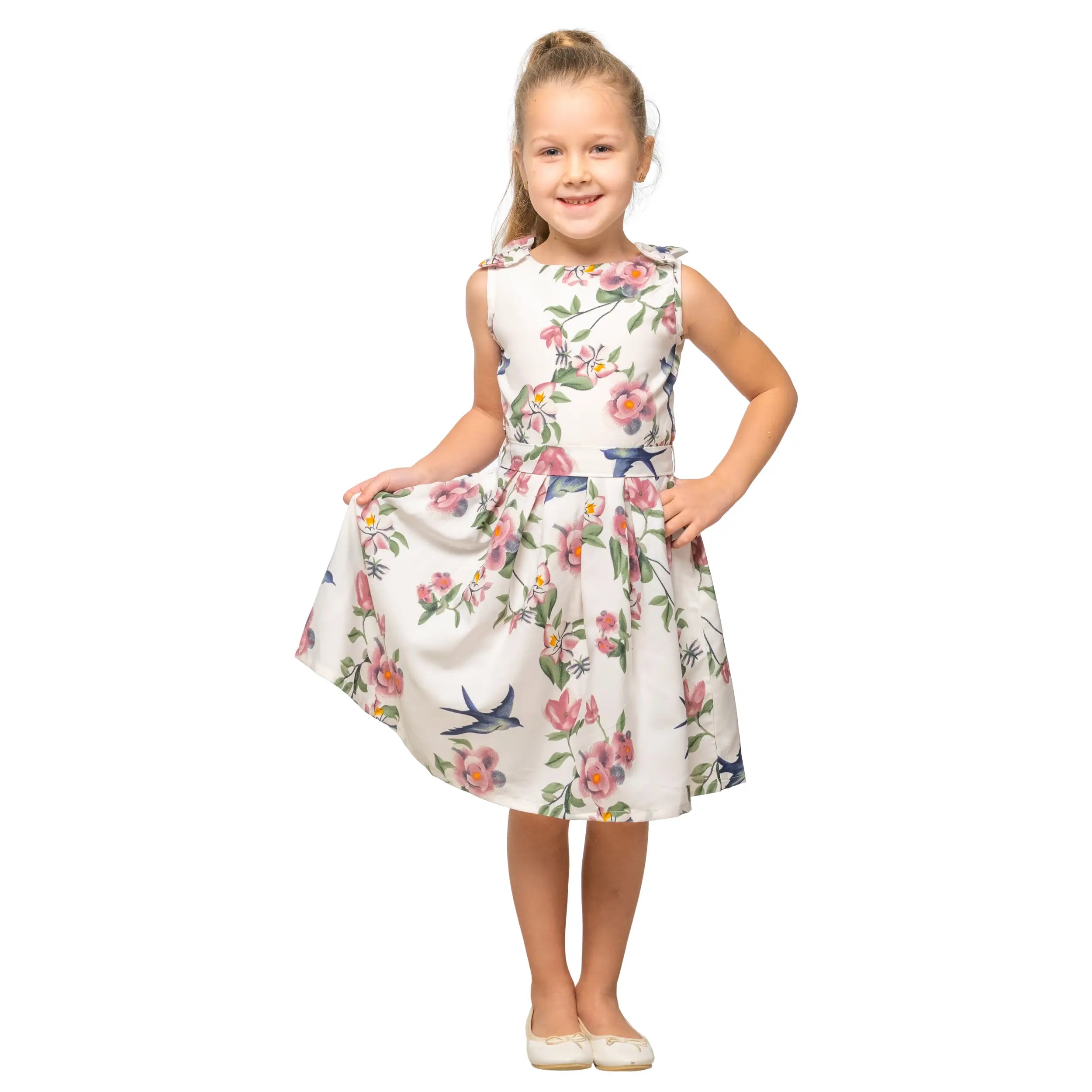 Girls Kids Vintage Style Shoulder Bow Dresses sizes from Floral Print - Available in 3 Colors